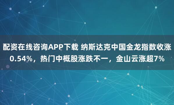 配资在线咨询APP下载 纳斯达克中国金龙指数收涨0.54%，热门中概股涨跌不一，金山云涨超7%
