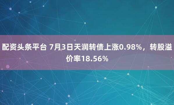 配资头条平台 7月3日天润转债上涨0.98%，转股溢价率18.56%